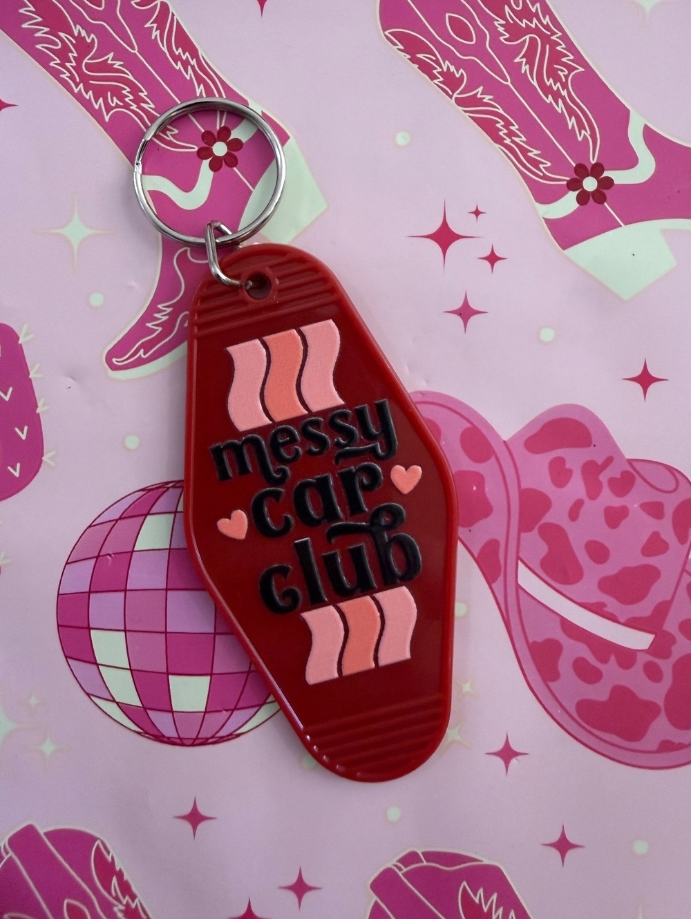 Messy Car Club Red Retro Style Keychain